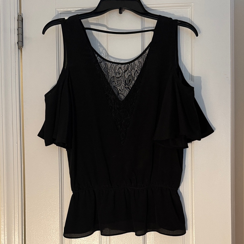 bebe Black Lace Cold Shoulder Top